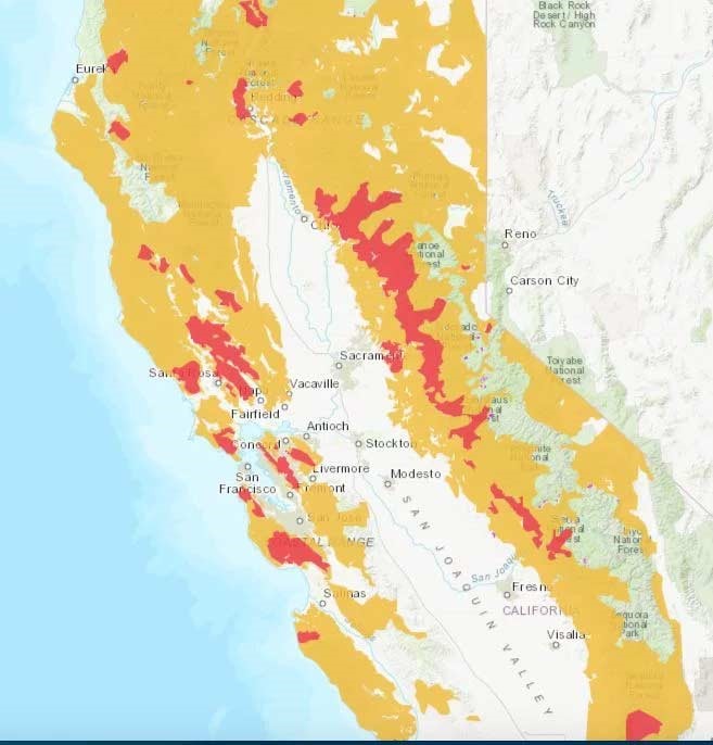 PG&E and CPUC High Threat Fire District Map