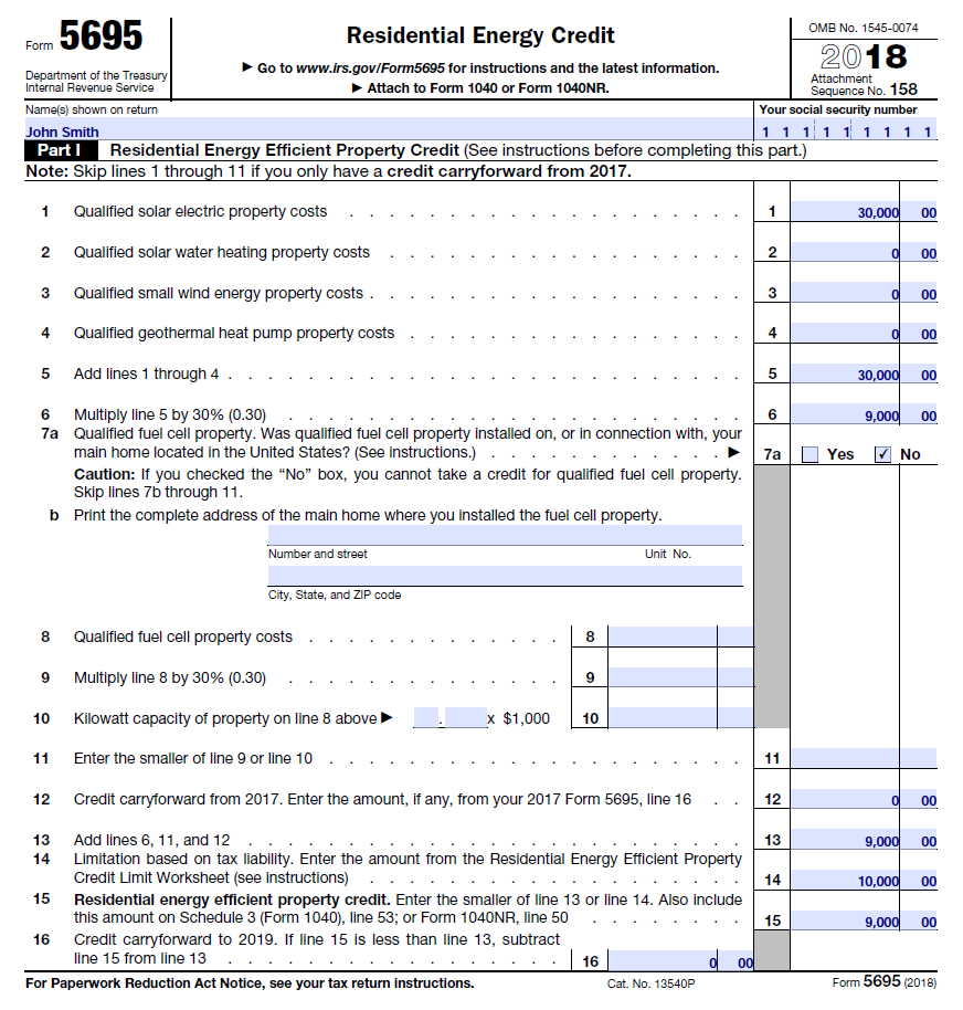 Completed Form 5695 Residential Energy Credit